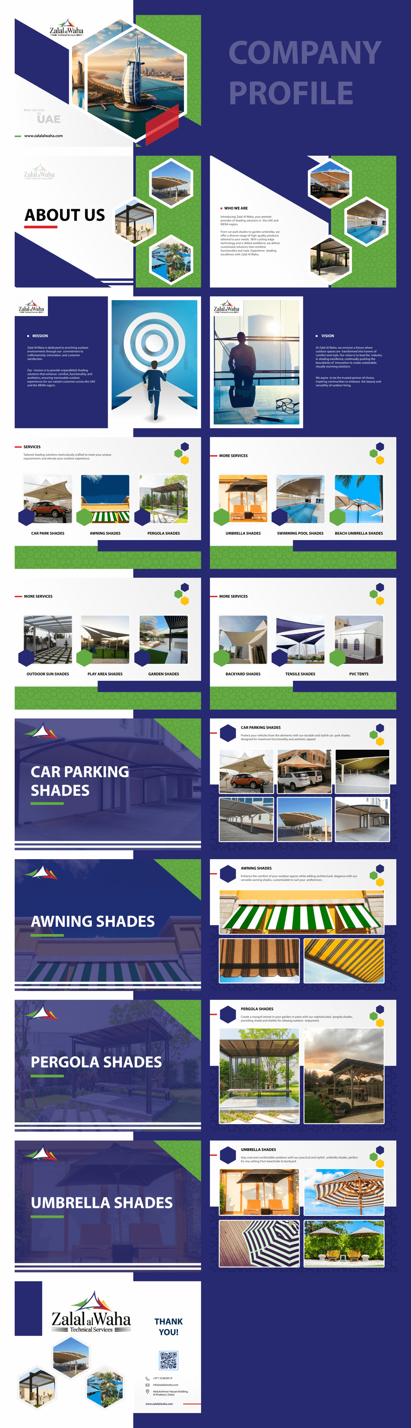 Company profiles booklets for Zalal Al Waha Technical Services Tents. Shades, Experts in United Arab Emirates